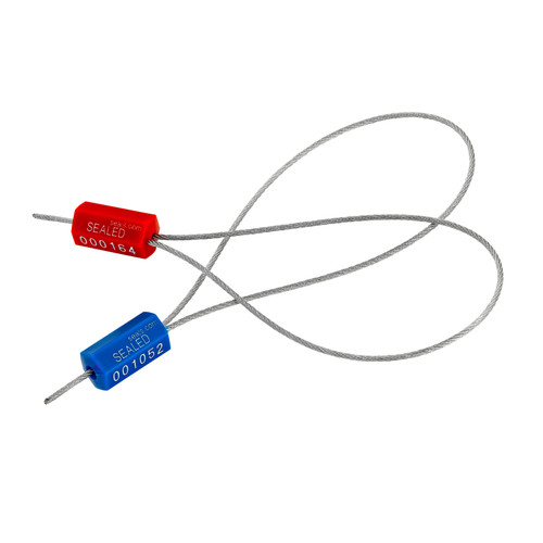 1.8mm with 12" cable. Red and blue cable seals