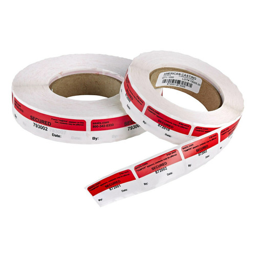 red and white polystyrene security labels